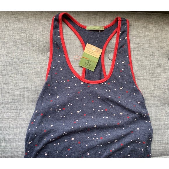 NWT Alternative Earth Racerback American Dot Hthr Navy Red Sleeveless Top Sz M - Picture 6 of 7